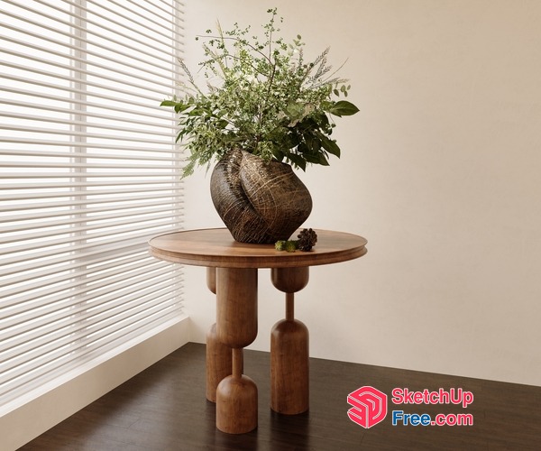 Elegant Wooden Table With Vase And Greenery Arrangement 3D SketchUp File