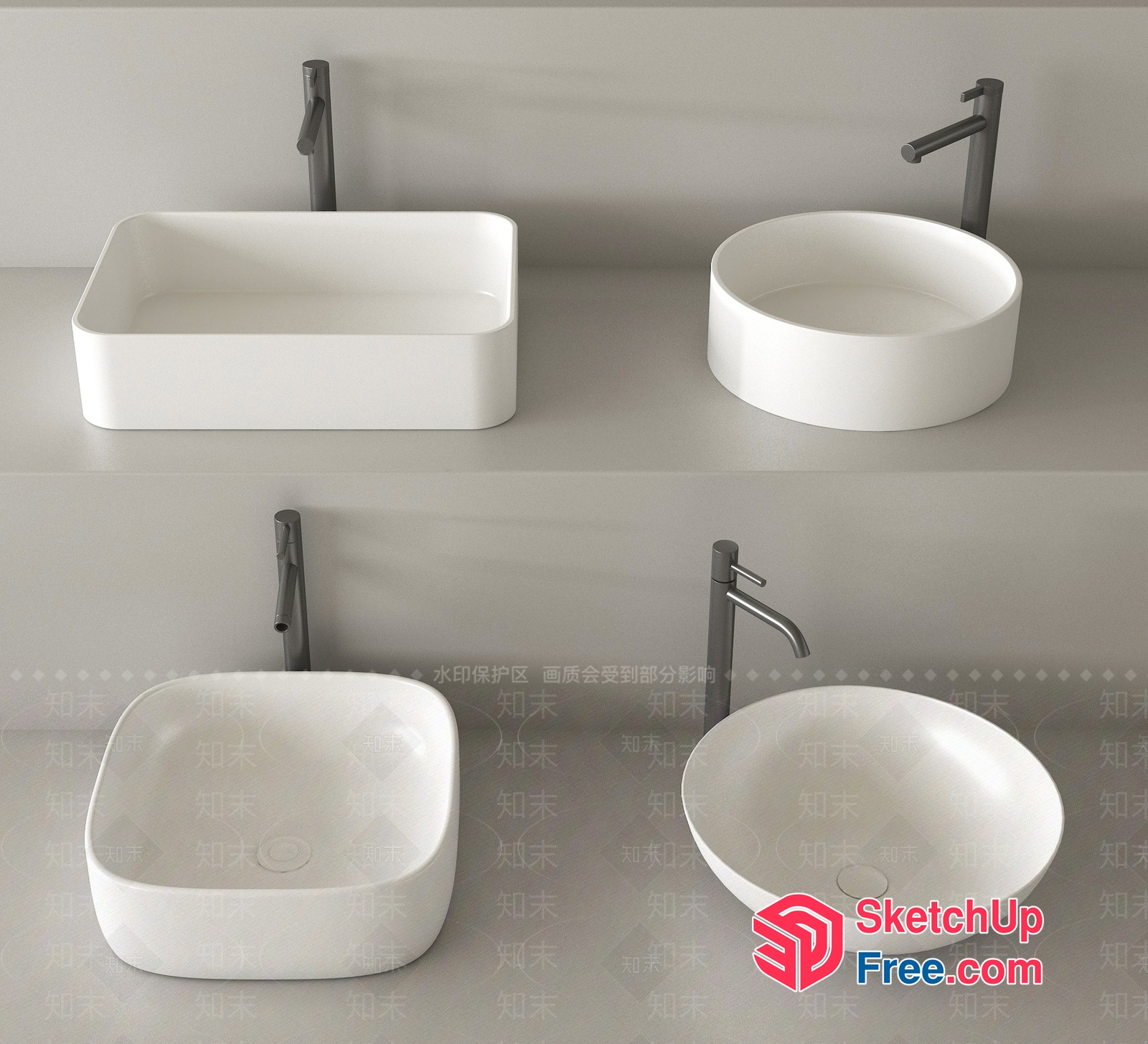 Modern White Bathroom Sink And Faucet Set 3D SketchUp File