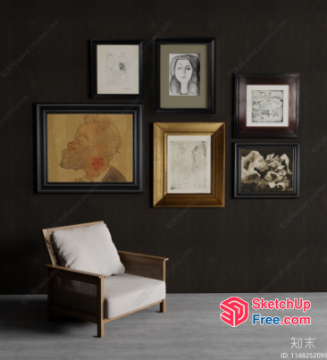 Minimalist Art Gallery With Rattan Chair 3D SketchUp File
