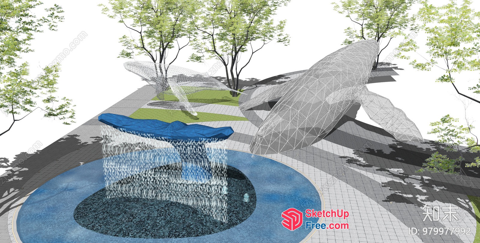Modern Outdoor Water Feature And Sculpture 3D SketchUp File