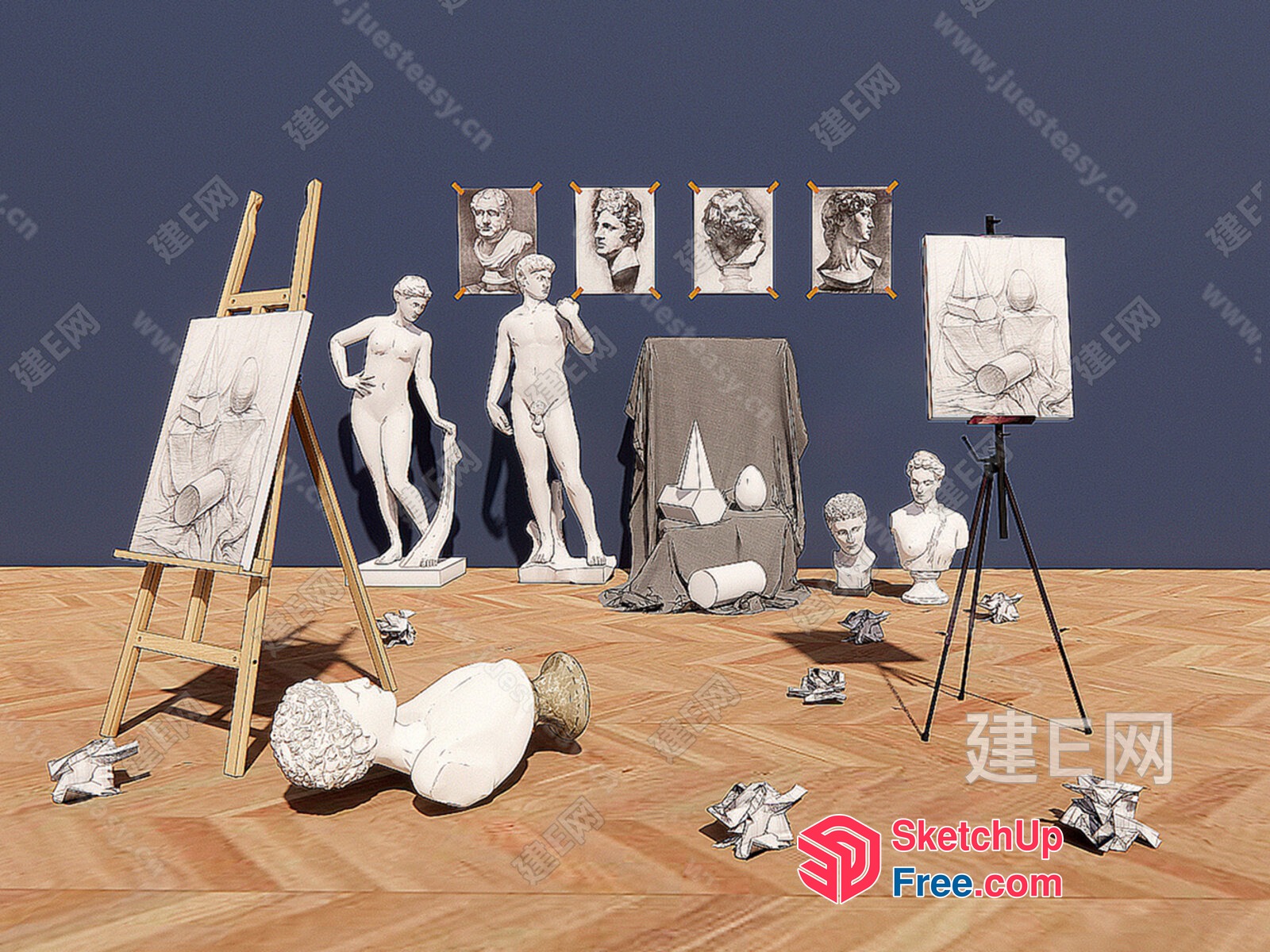 Antique Sculptures And Paintings Display 3D SketchUp File