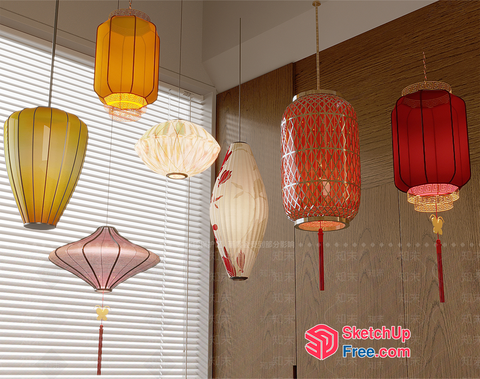 Hanging Chinese Lanterns In Window 3D SketchUp File