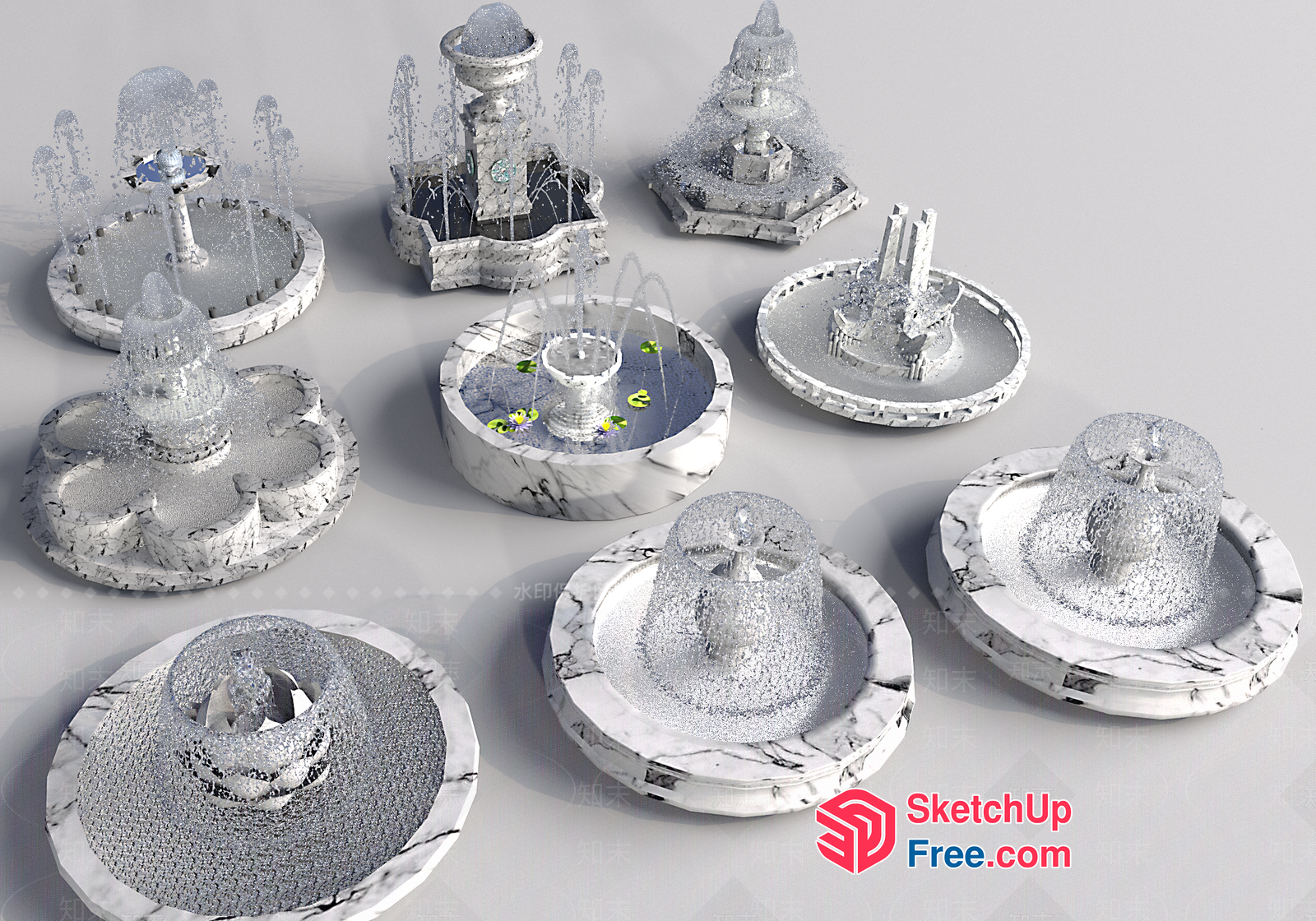 Elegant White Marble Fountains 3D SketchUp File