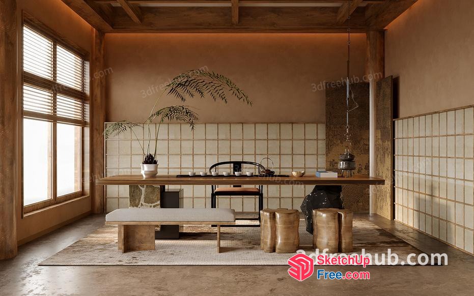 Modern Minimalist Japanese-Style Interior Decor 3D SketchUp File