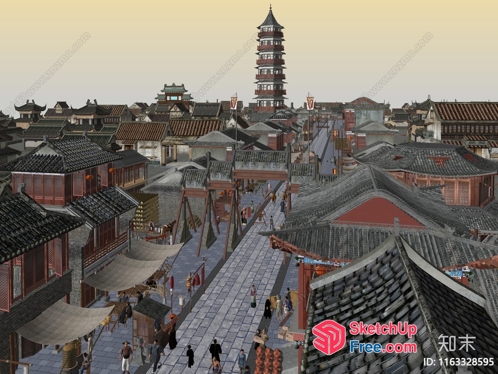 Ancient Asian City Street Scene 3D SketchUp File