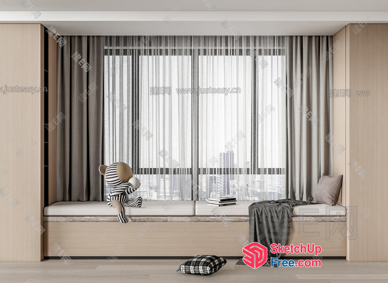 Minimalist Japanese Style Interior With Plush Toy And Window 3D SketchUp File
