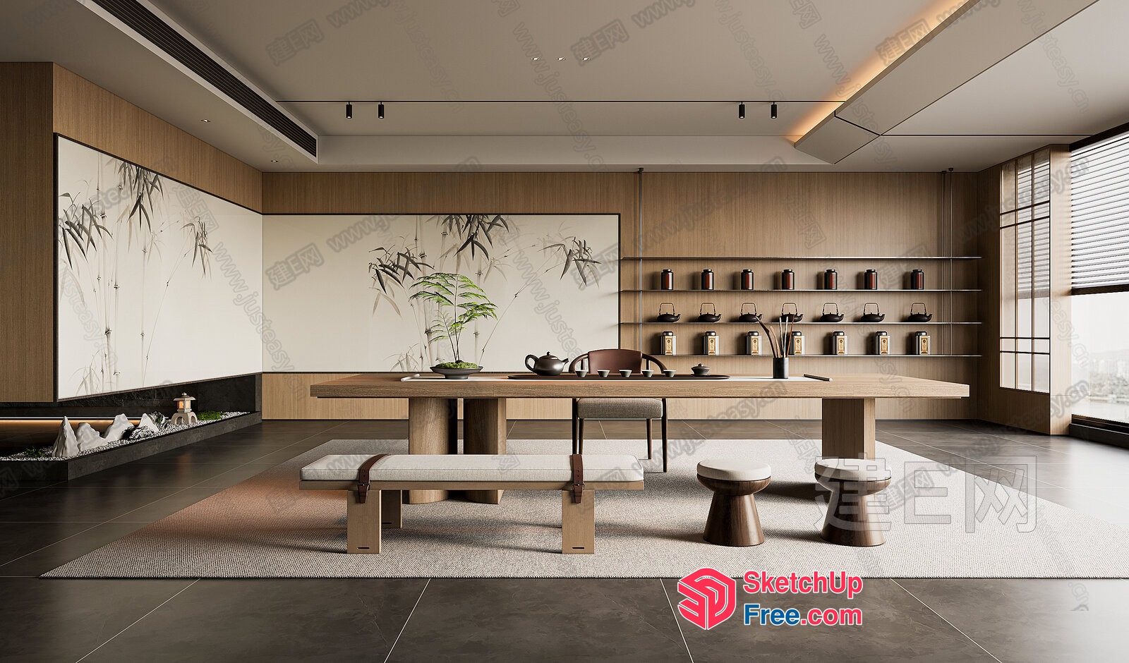 Japanese-Inspired Modern Living Space With Natural Materials 3D SketchUp File