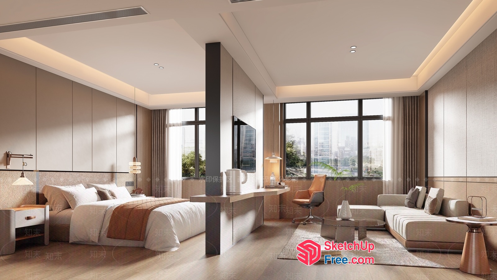 Modern Minimalist Bedroom With Neutral Tones And Natural Light 3D SketchUp File