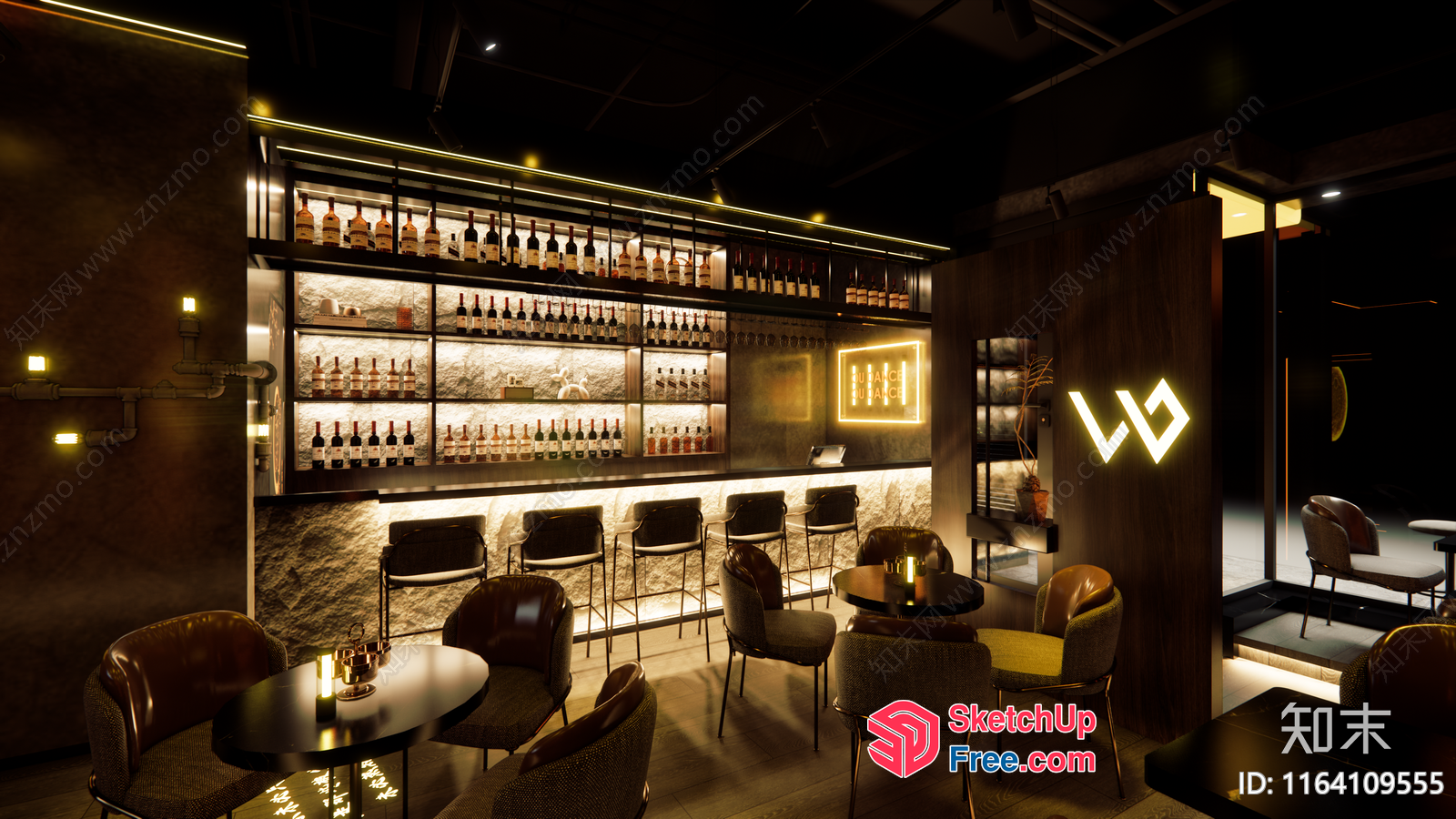 Luxurious Dark Bar Interior 3D SketchUp File