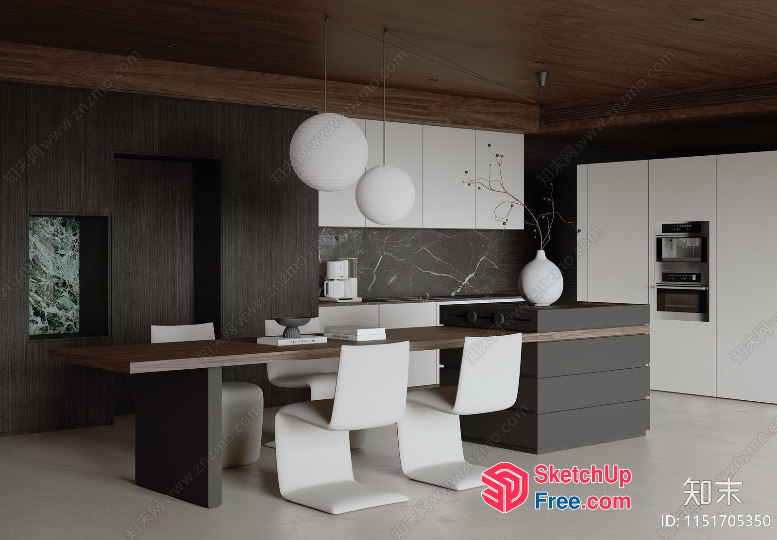 Modern Minimalist Kitchen Interior With White And Black Accents 3D SketchUp File