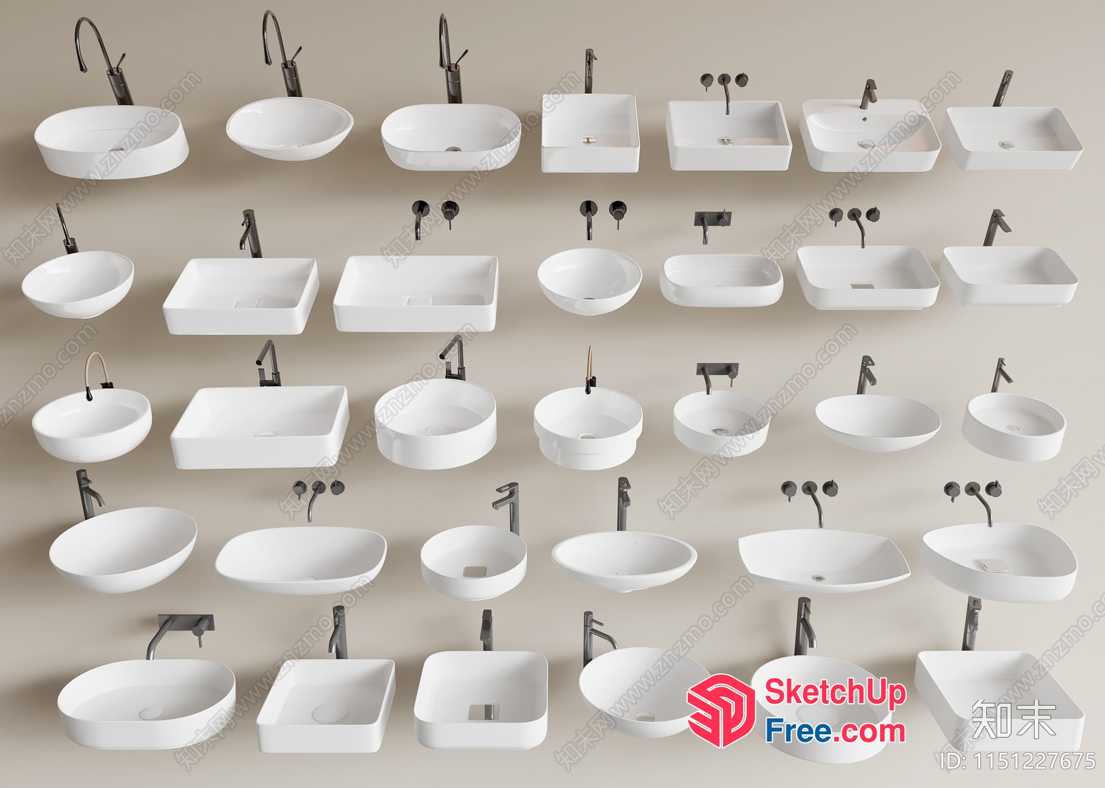 White Sink And Black Faucet Collection 3D SketchUp File