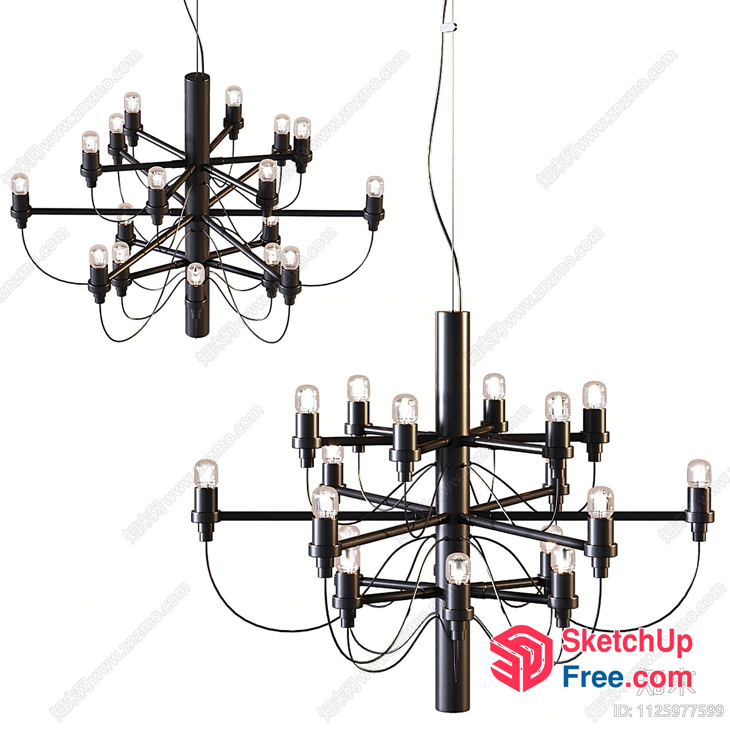 Elegant Black Metal Light Fixture With Multiple Lights 3D SketchUp File