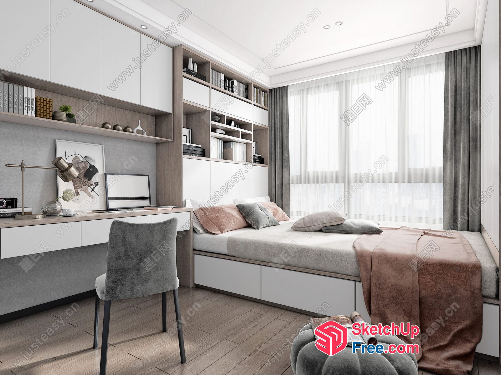 Modern Minimalist Interior Design For A Small Bedroom 3D SketchUp File