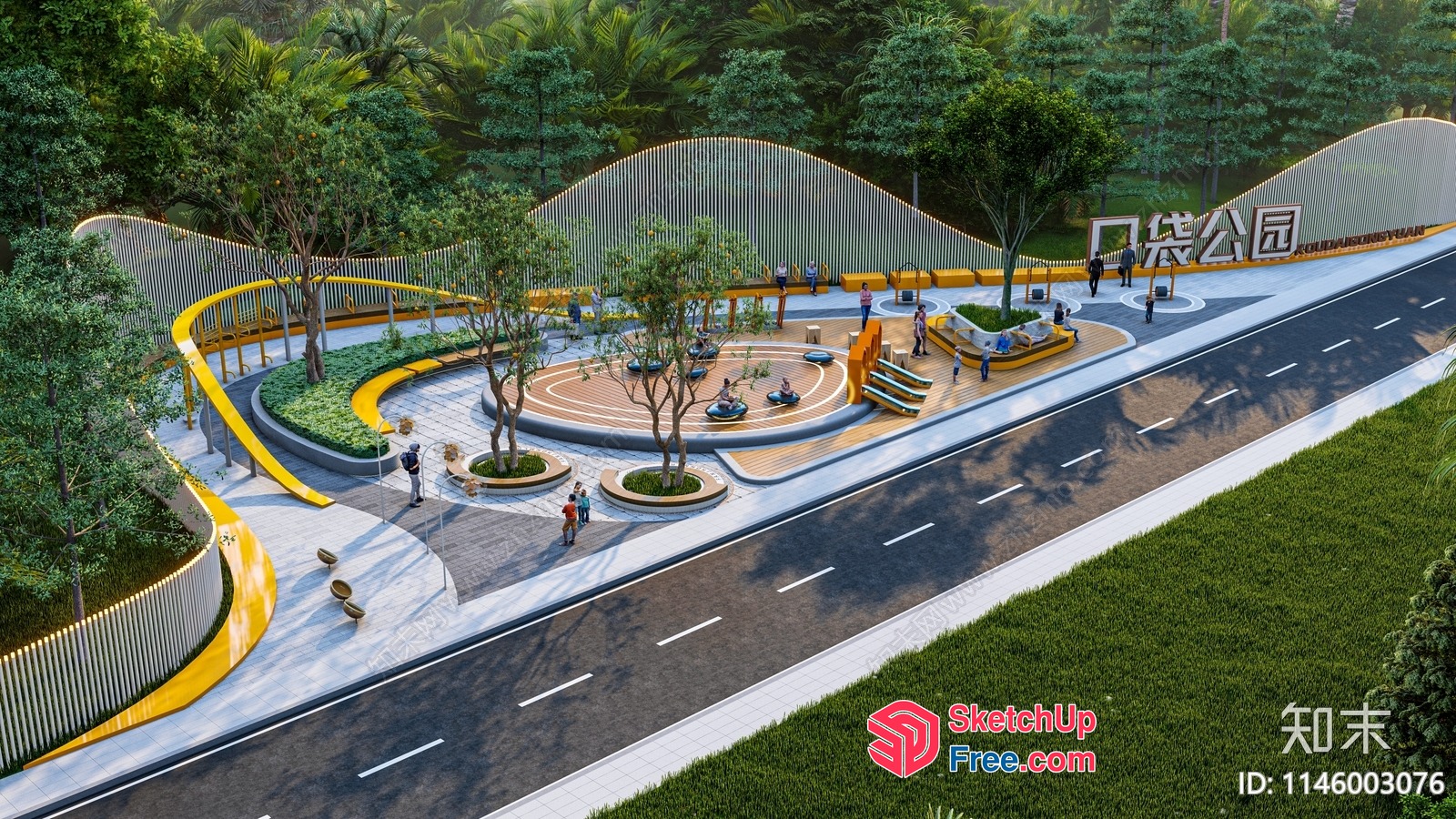 Aerial View Of A Modern, Well-Lit Outdoor Park 3D SketchUp File