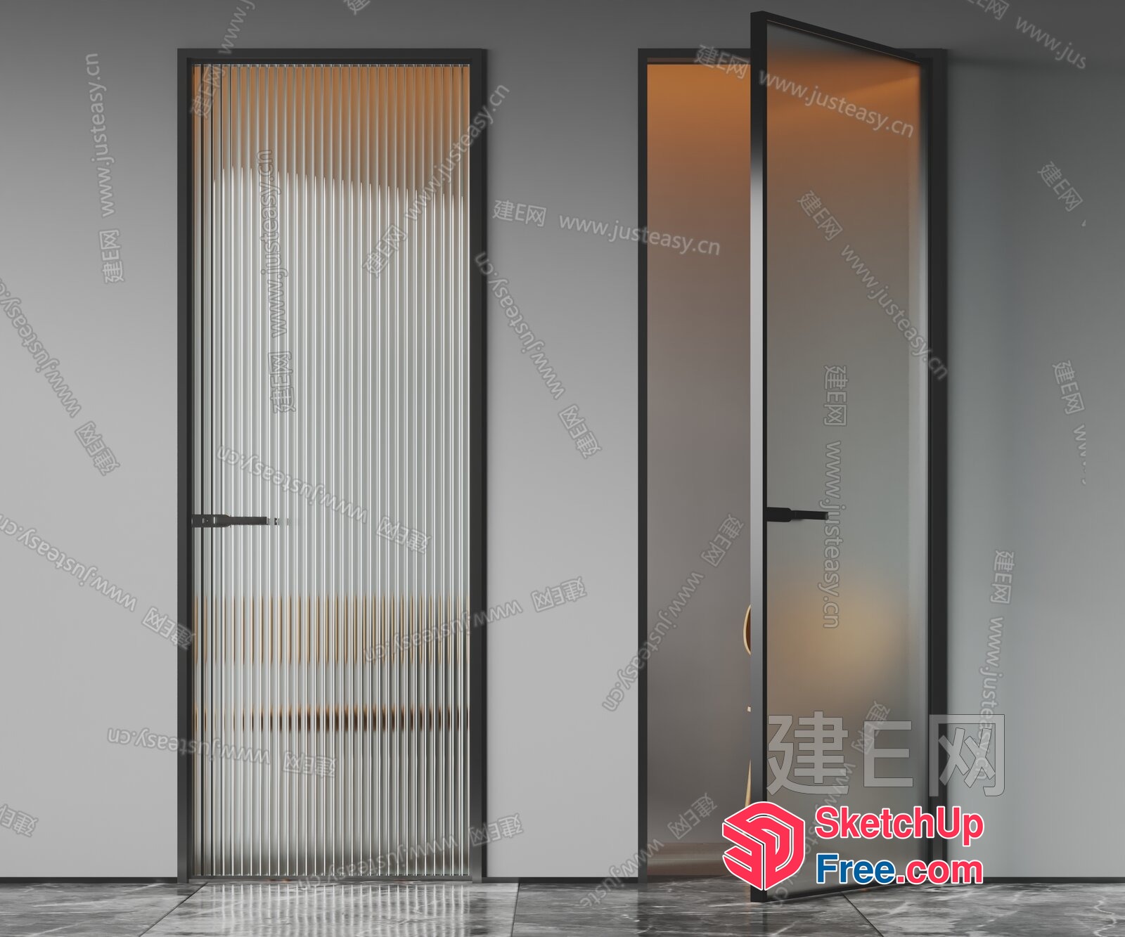 Modern Glass Door With Vertical Blinds 3D SketchUp File