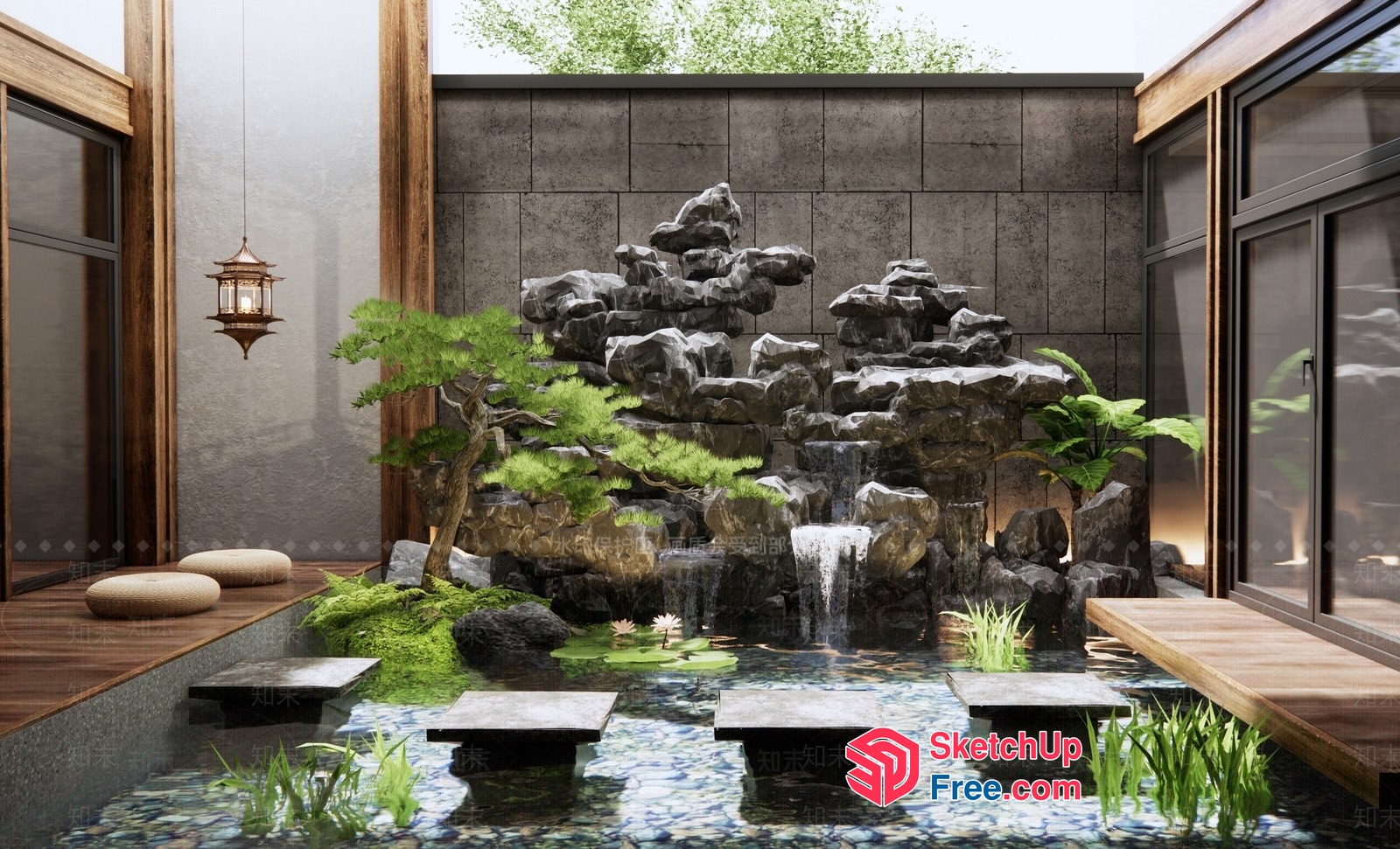 Serene Japanese-Inspired Water Feature 3D SketchUp File