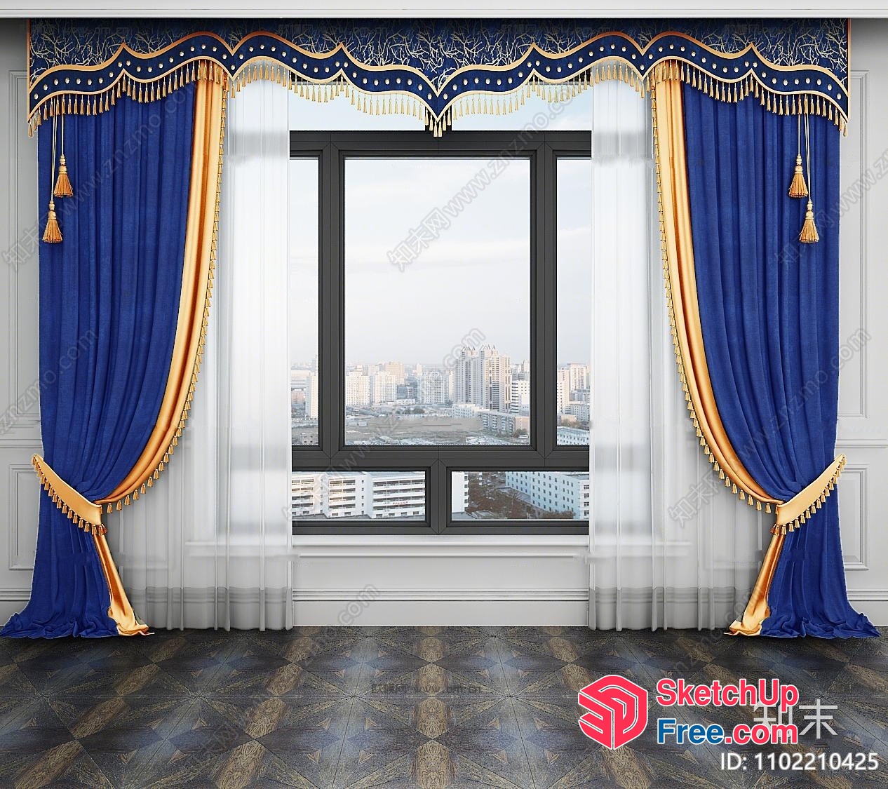 Elegant Blue And Gold Curtain Design 3D SketchUp File