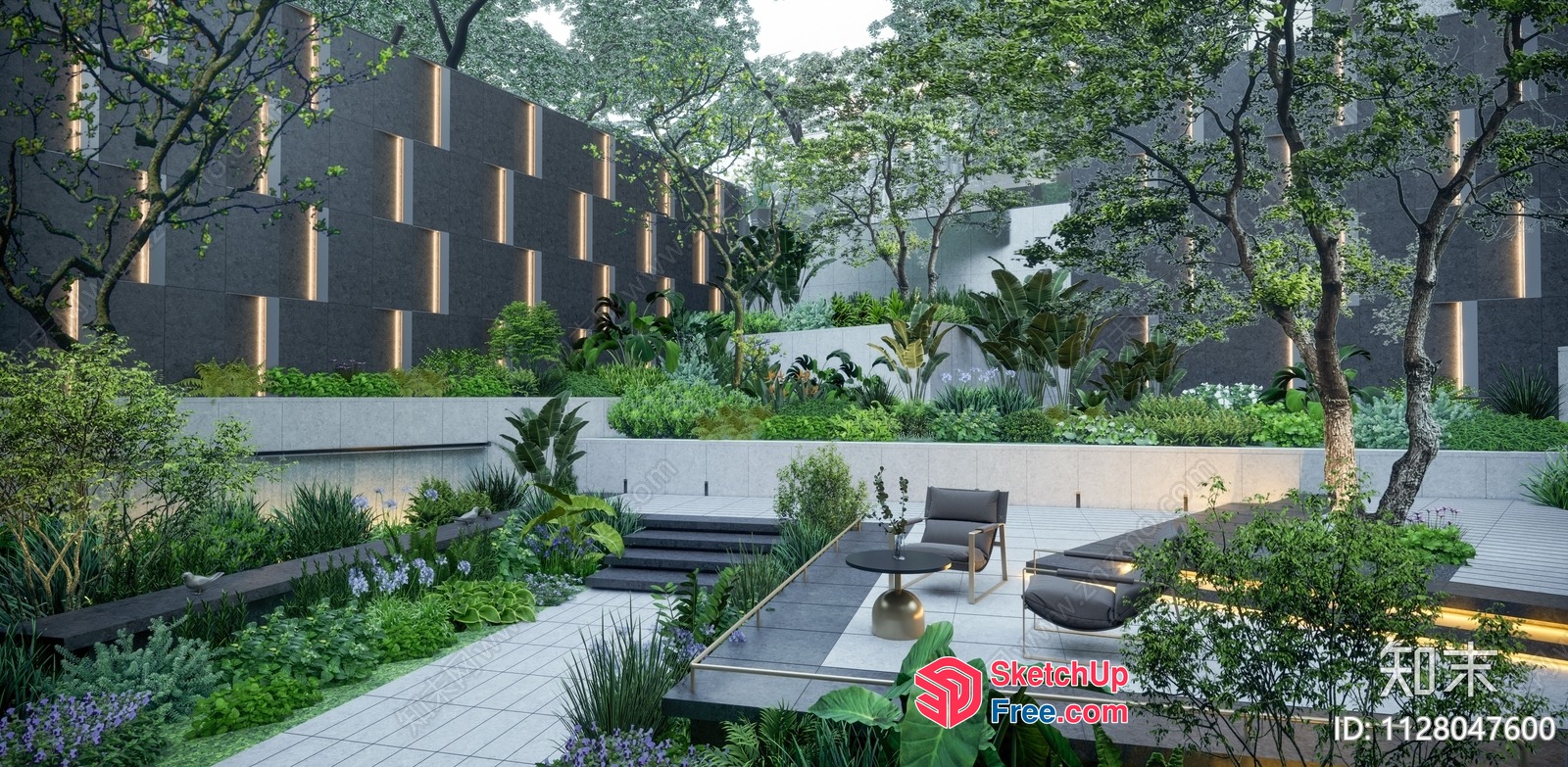 Modern Minimalist Outdoor Space With Greenery And Natural Light 3D SketchUp File