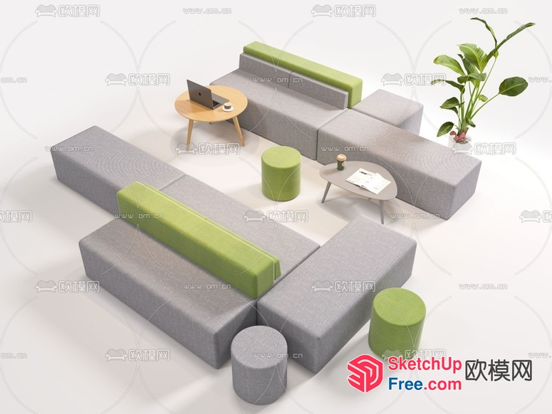 Modern Office Furniture With Grey And Green Accents 3D SketchUp File