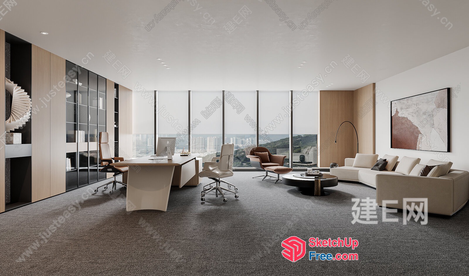 Modern Office Space With Elegant Furniture And Large Windows 3D SketchUp File