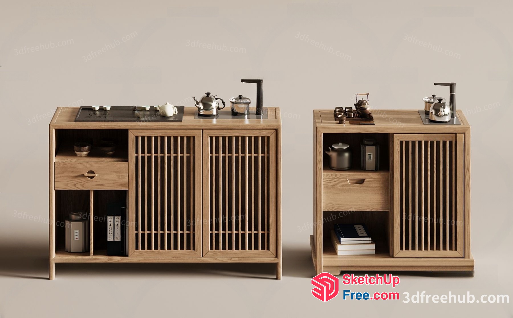 Wooden Kitchen Cabinets With Teapots 3D SketchUp File
