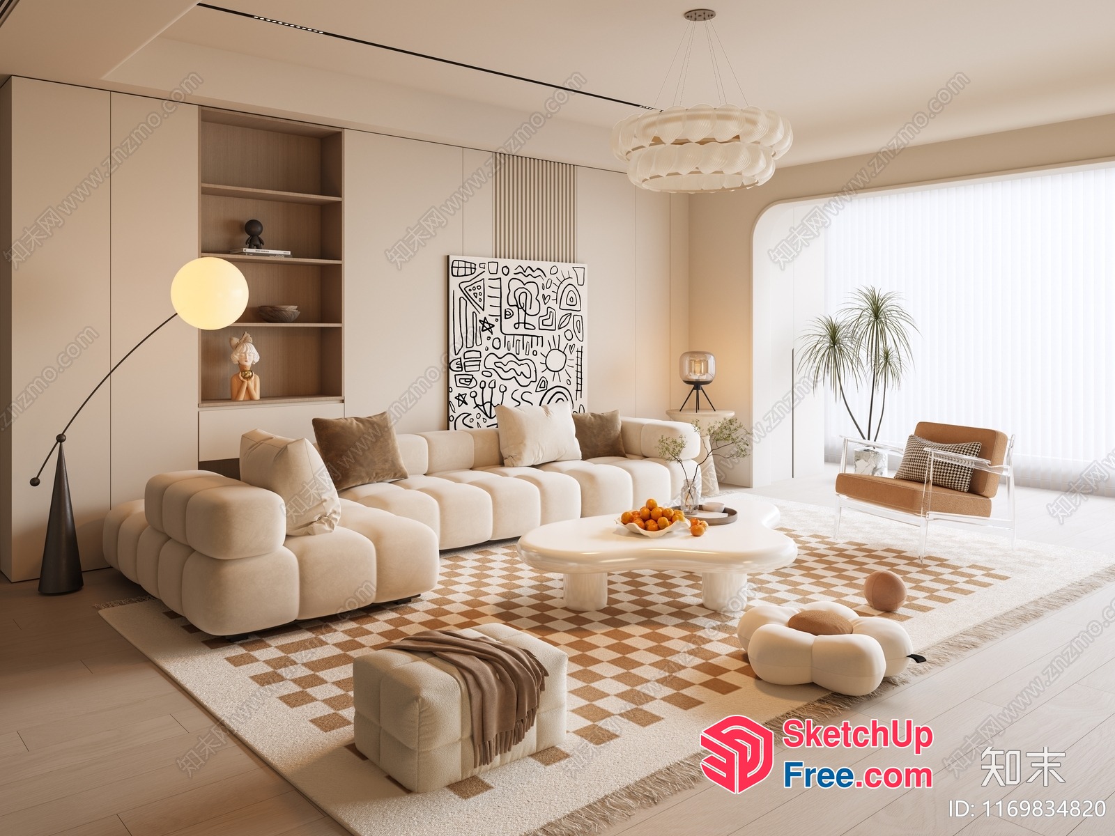 Creamy Modern Minimalist Living Room Design 3D SketchUp File