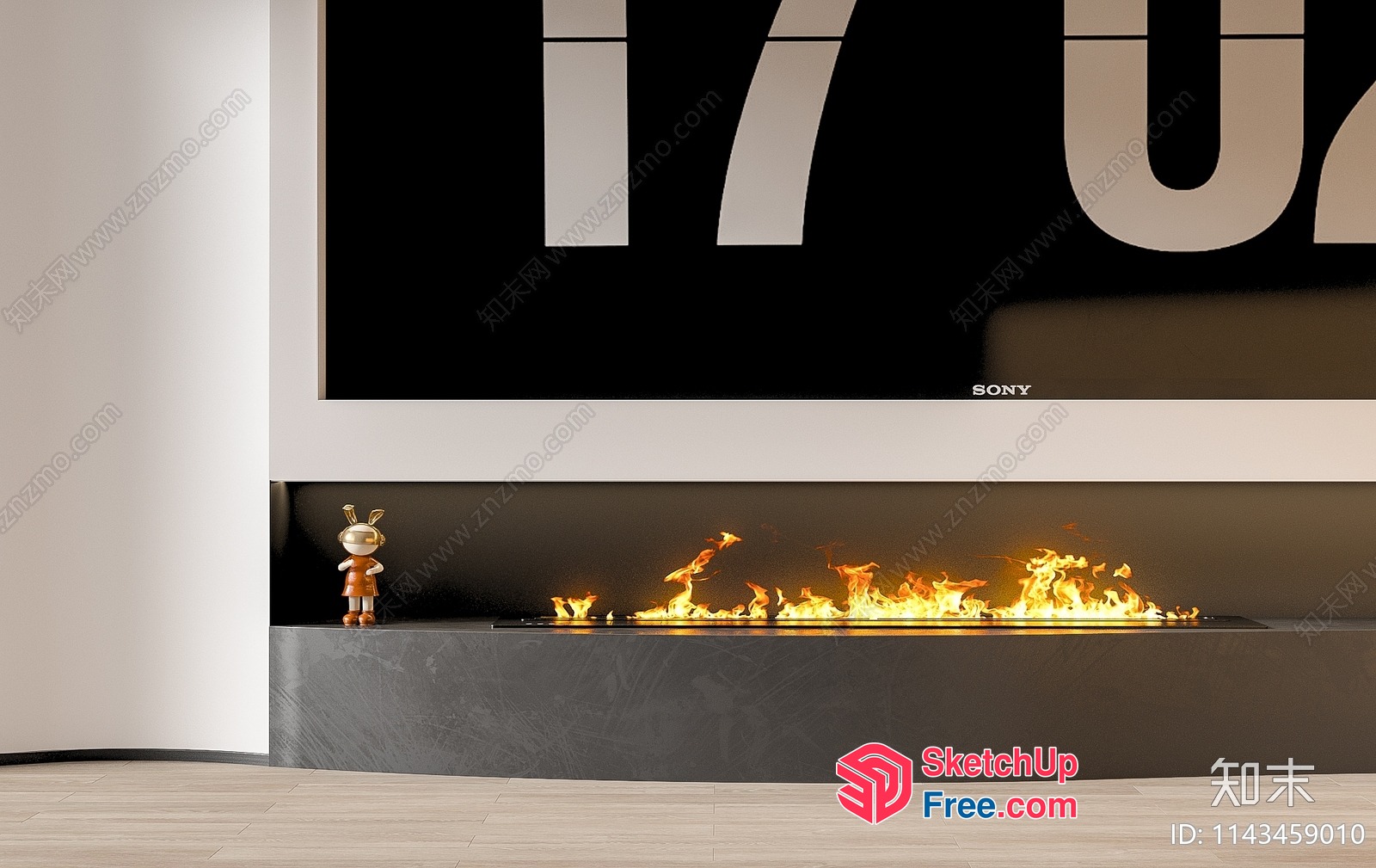 Modern Fireplace With Sleek Tv And Decorative Figurine 3D SketchUp File