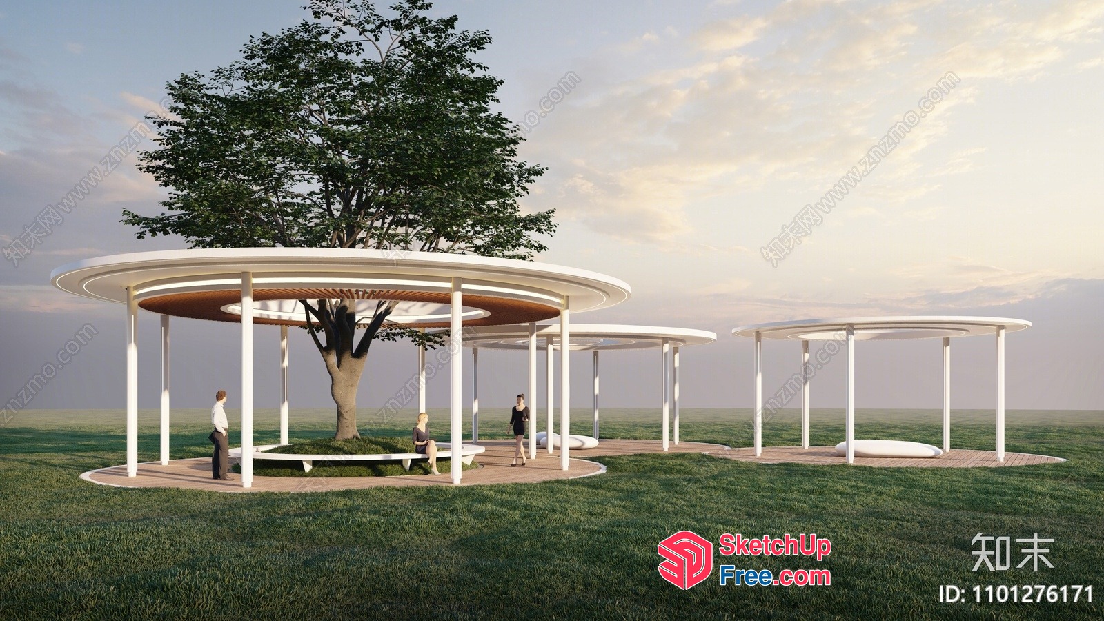 Modern Outdoor Pavilion With Circular Roof And Tree Centerpiece 3D SketchUp File