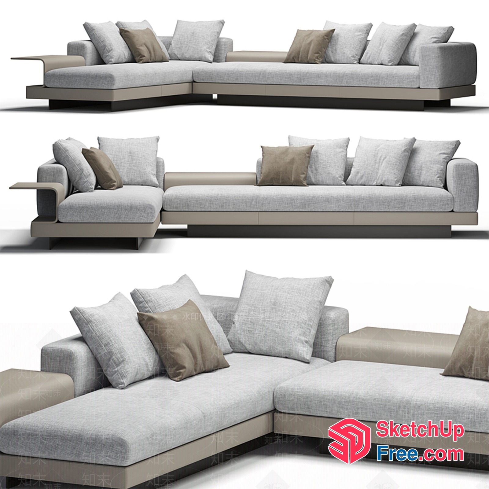 Modern Grey And Brown L-Shaped Sofa 3D SketchUp File