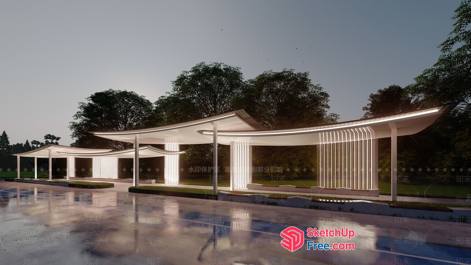 Modern Japanese-Style Pavilion 3D SketchUp File
