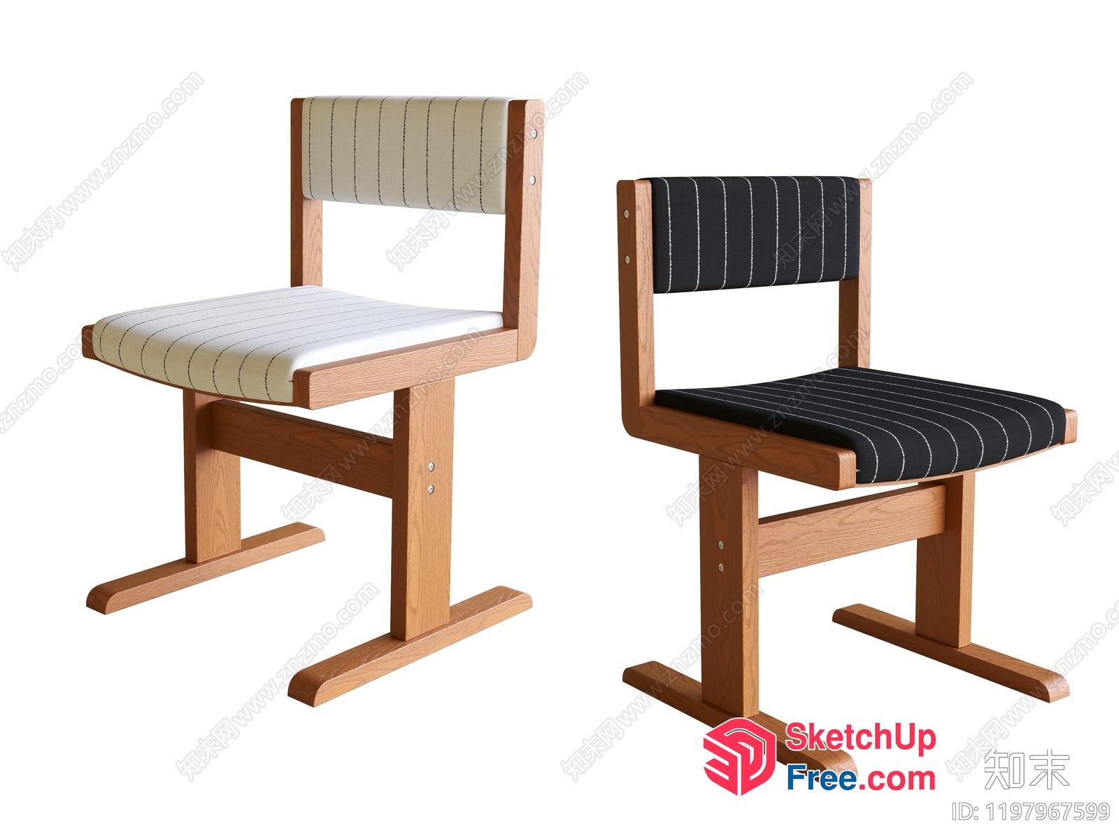 Modern Wooden Chairs With Striped Upholstery 3D SketchUp File