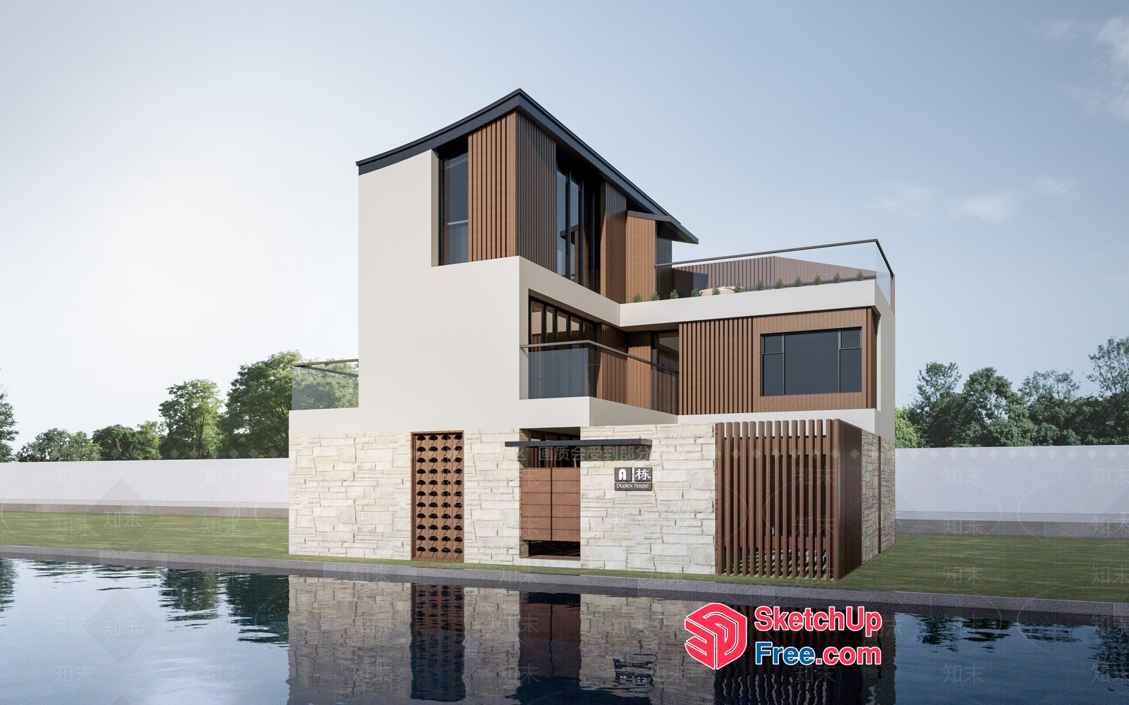 Modern Villa Exterior Design With Natural Materials 3D SketchUp File