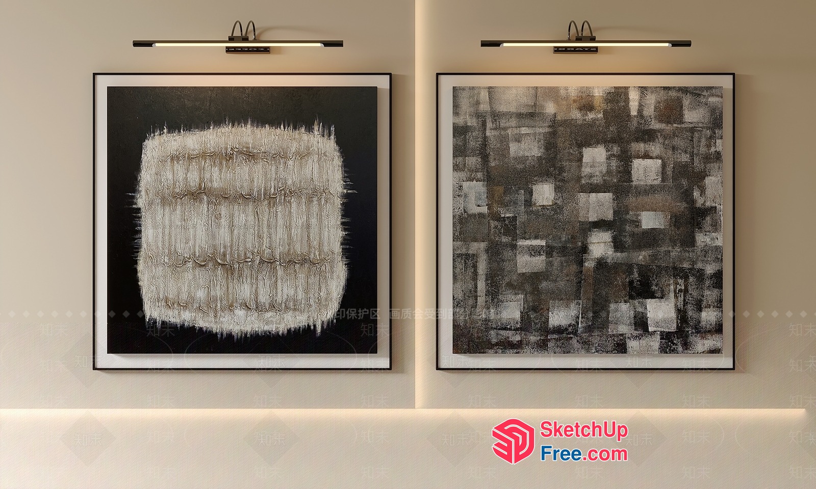 Abstract Artwork Pieces On A Creamy Beige Wall 3D SketchUp File