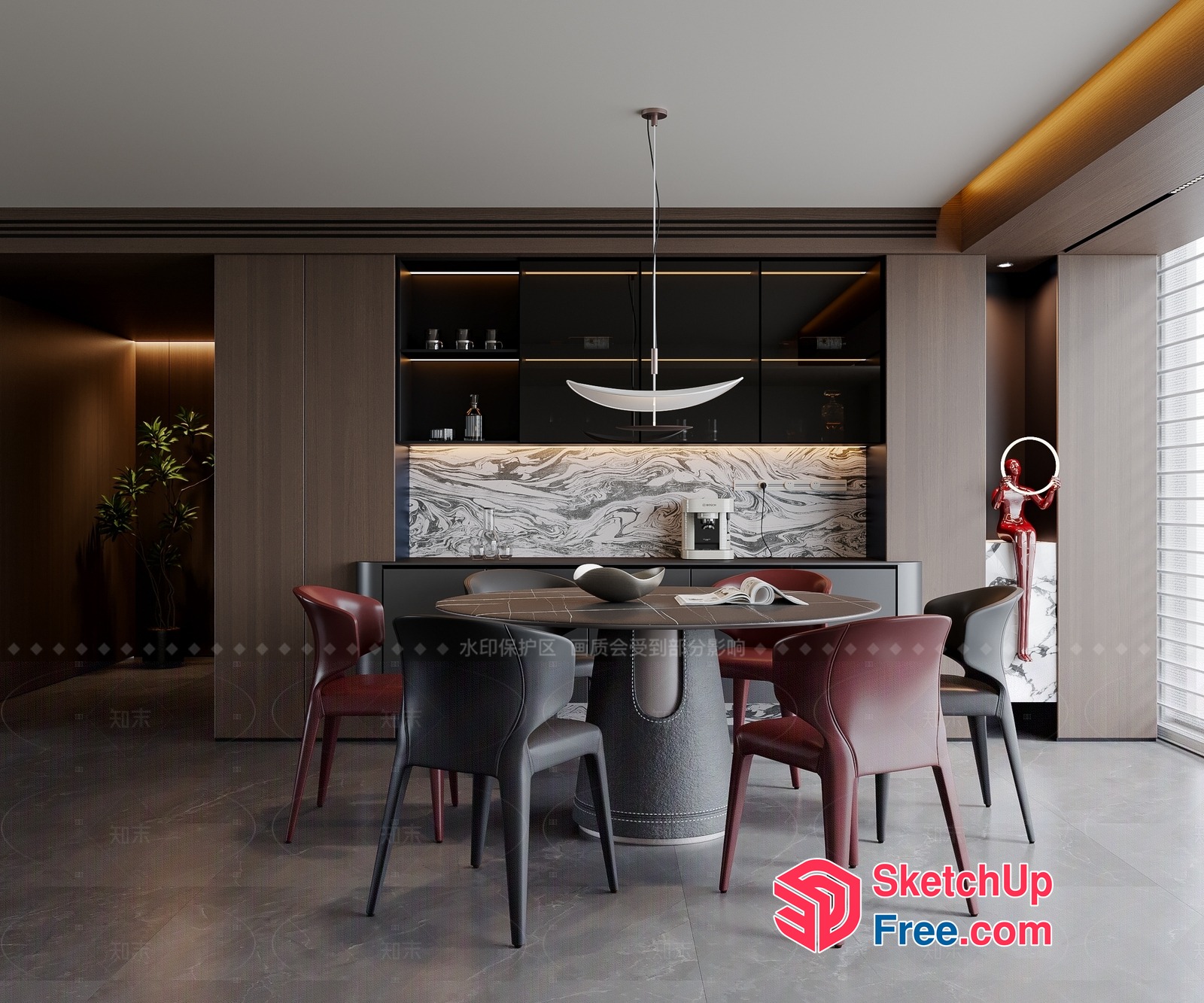 Modern Dining Room With Elegant Table And Chairs 3D SketchUp File