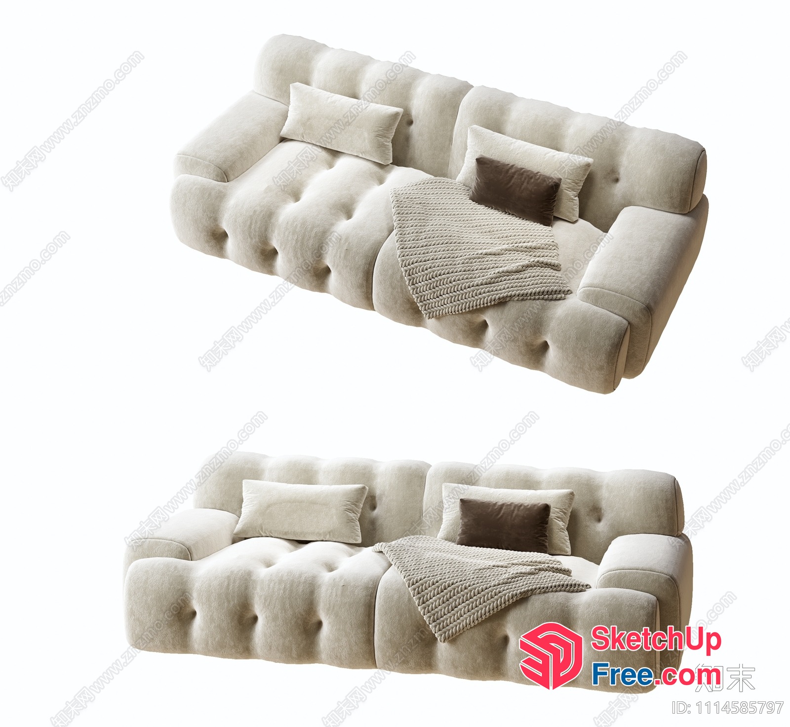 Beige Tufted Sofa With Pillows 3D SketchUp File