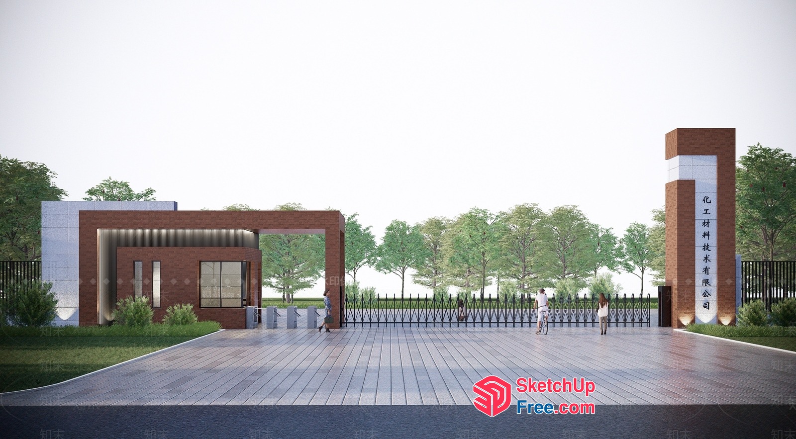 Modern Entranceway With Pillars And Trees 3D SketchUp File