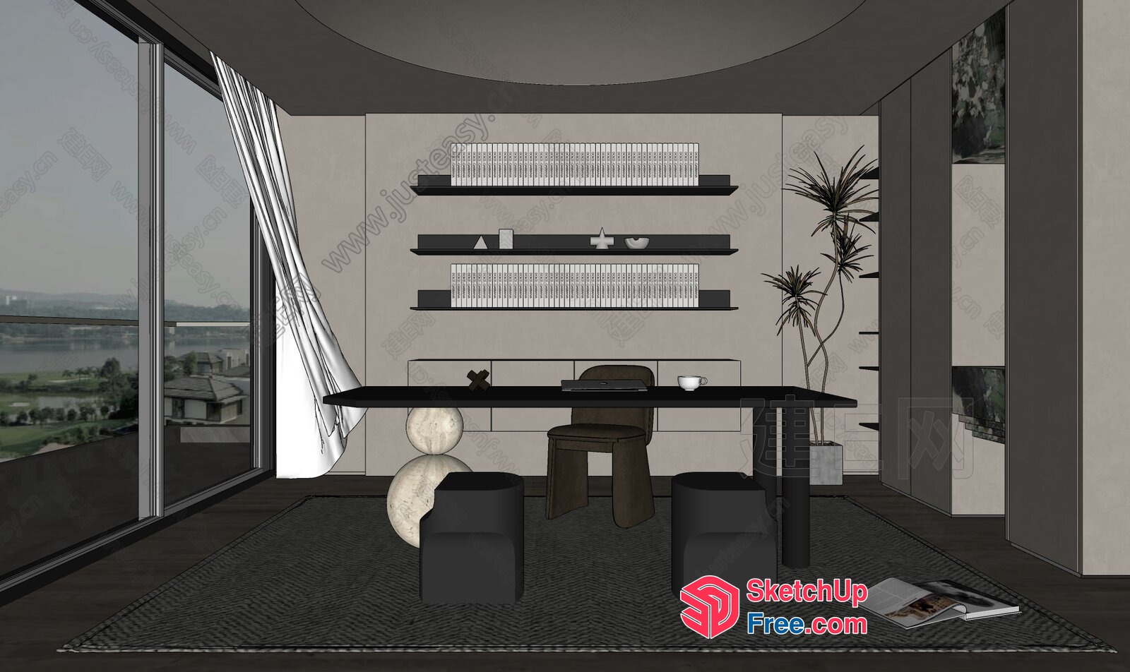 Modern Minimalist Office Space With Curved Ceiling 3D SketchUp File