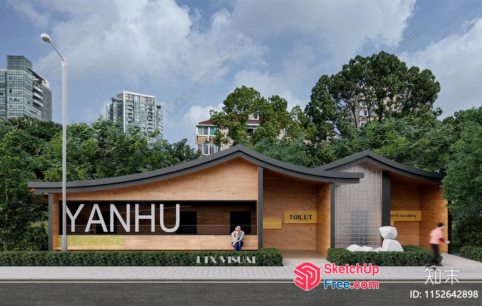 Modern Wooden Building With Unique Roofline 3D SketchUp File