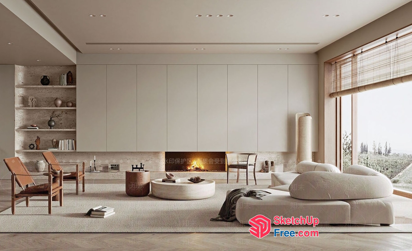 Modern Minimalist Living Room With Fireplace 3D SketchUp File