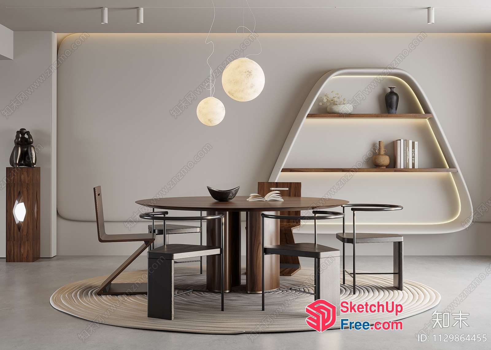 Modern Minimalist Dining Room Design With Unique Furniture 3D SketchUp File