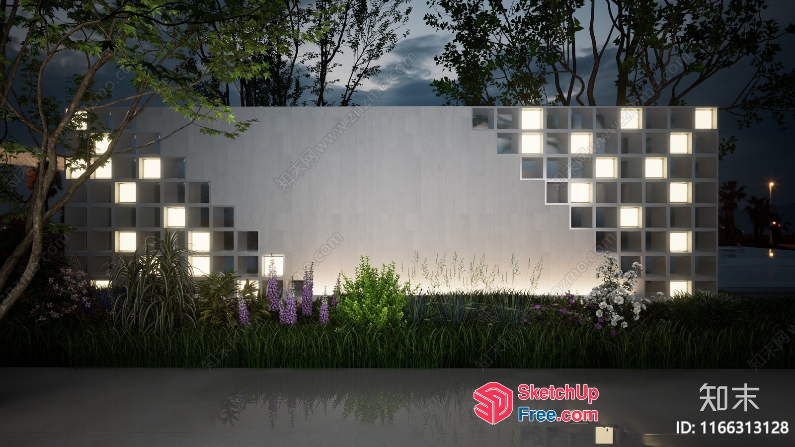 Exterior Decorative Wall With Glass Bricks And Plants 3D SketchUp File