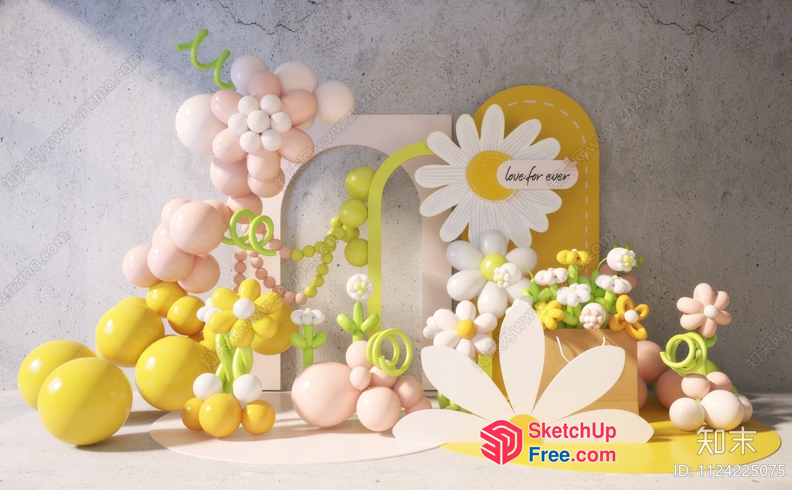 Colorful Balloon Decorations With Flowers And Arches 3D SketchUp File