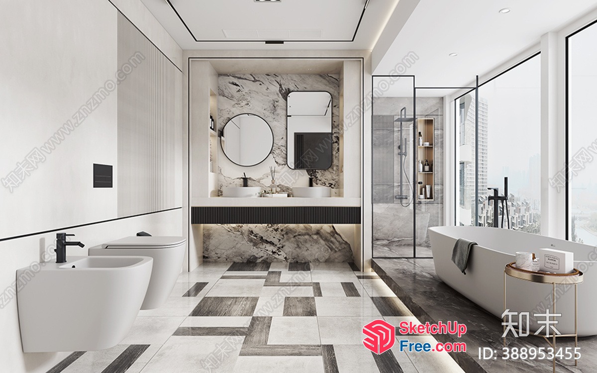 Modern Bathroom Interior With Marble And White Tones 3D SketchUp File