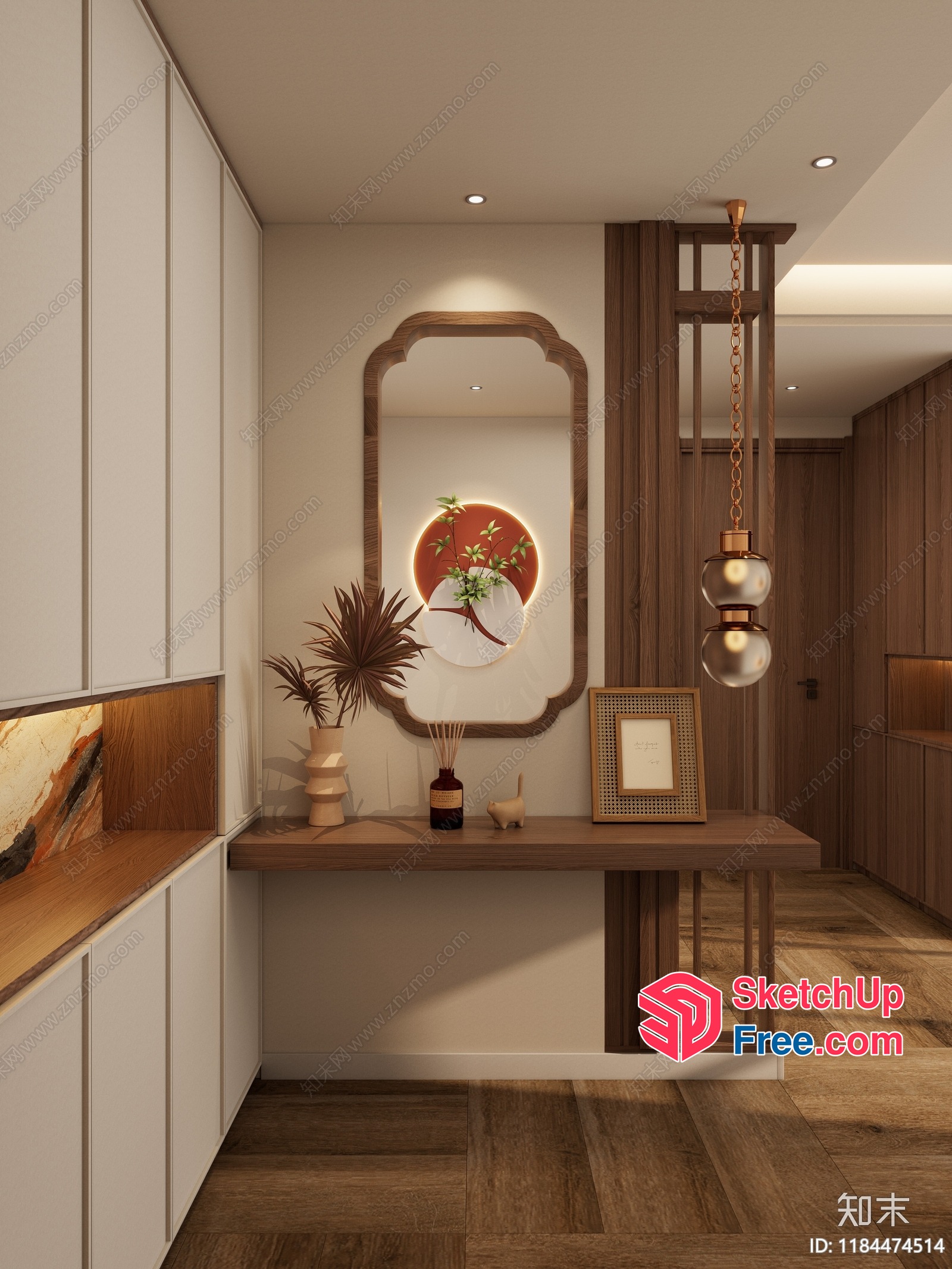 Modern Japanese-Style Decorative Mirror And Vase 3D SketchUp File