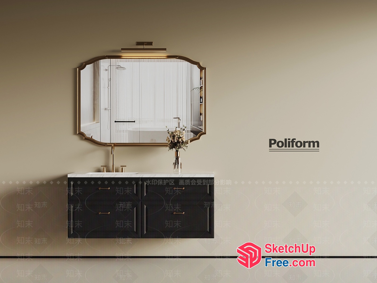 Elegant Bathroom Vanity With Mirror And Faucet 3D SketchUp File