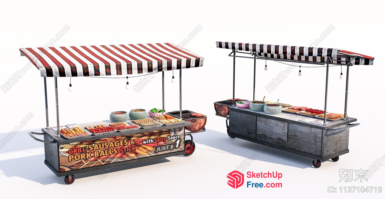 Food Stalls With Grilled Sausages And Pork Balls 3D SketchUp File