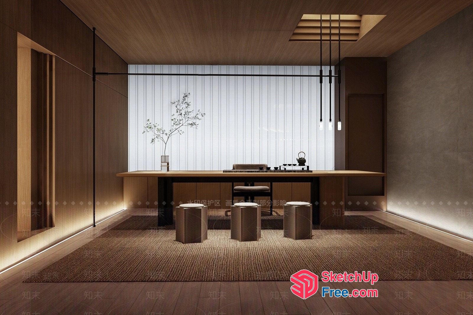 Minimalist Office Space With Natural Elements 3D SketchUp File