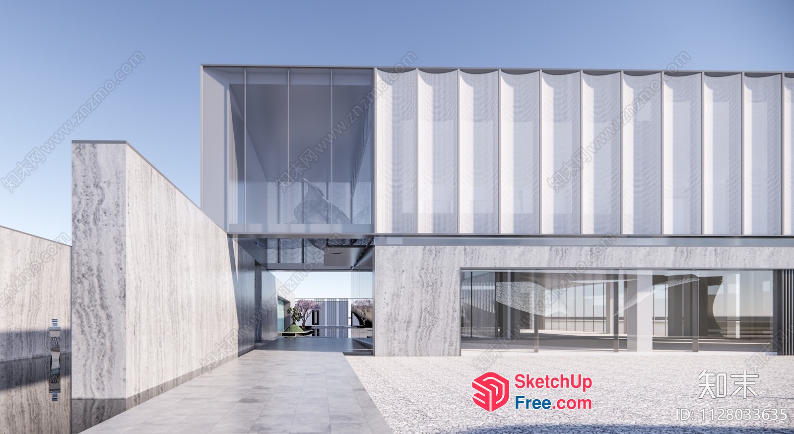 Modern Sleek Glass Curtain Wall Building 3D SketchUp File