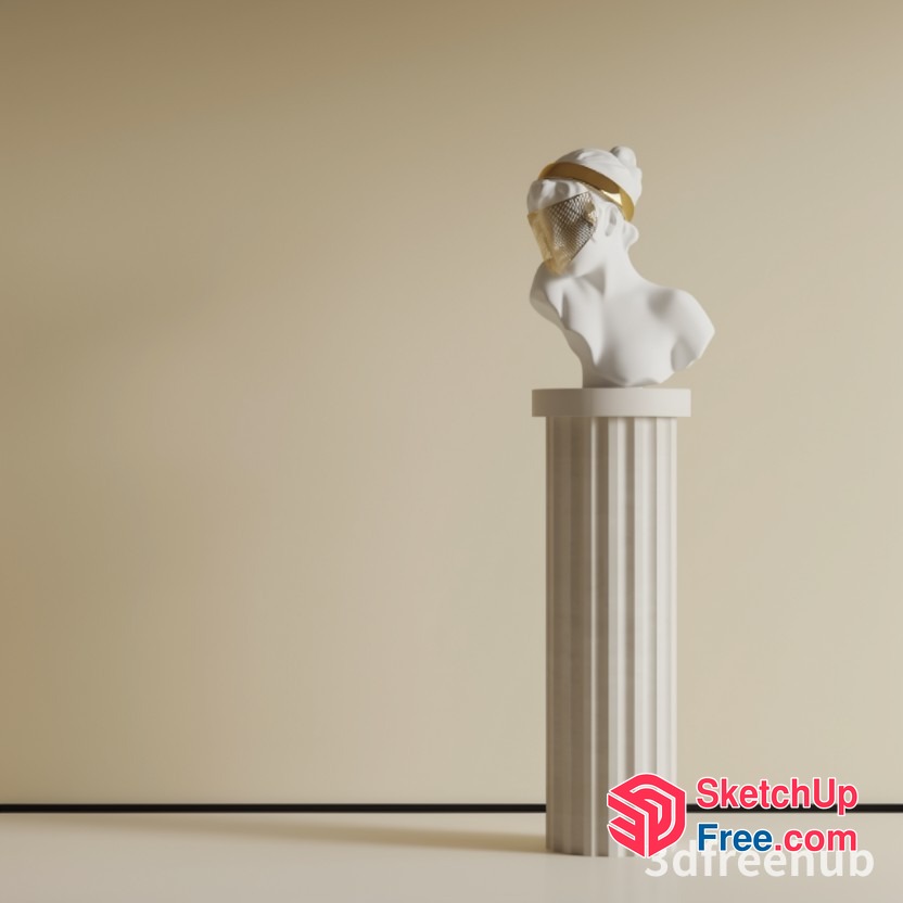 Classical White Bust On A Pedestal 3D SketchUp File