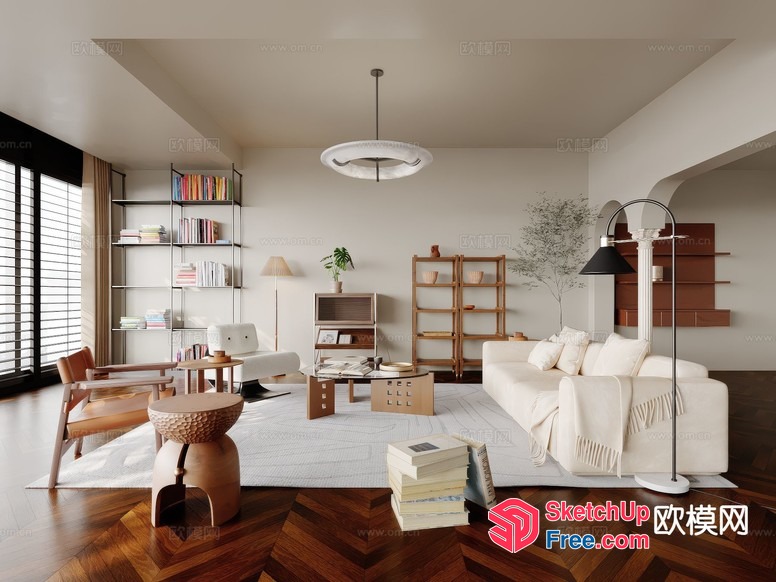 Elegant Living Room With White And Brown Decor 3D SketchUp File